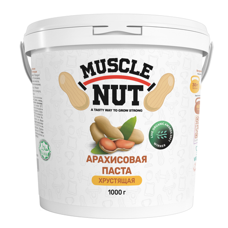 Арахисовая паста Muscle Nut хрустящая без сахара натуральная высокобелковая 1000 г