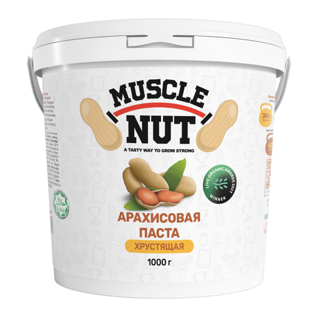 Арахисовая паста Muscle Nut хрустящая без сахара натуральная высокобелковая 1000 г