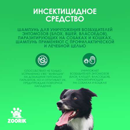Шампунь ZOORIK от блох и клещей для взрослых собак и кошек инсектицидный 250 мл