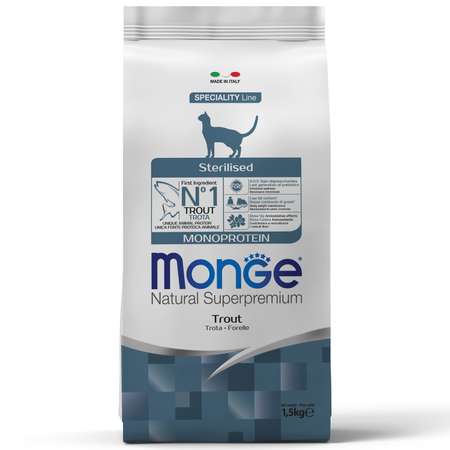 Корм для кошек MONGE Cat Monoprotein стерилизованных форель 1.5кг