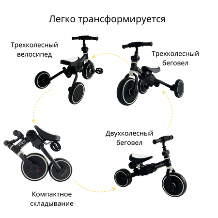 Беговел-велосипед 4в1 детский Bubago Flint черно-белый