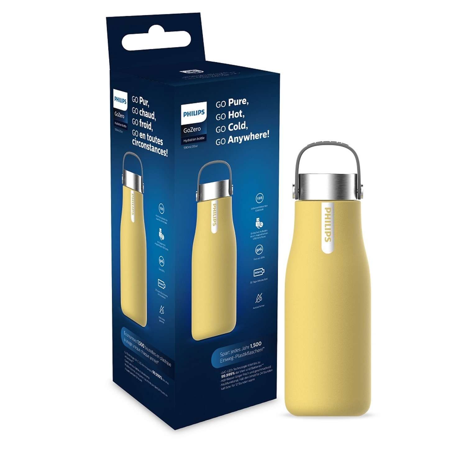Бутылка-термос Philips с УФ-стерилизацией цвет желтый 0.59 л - фото 2
