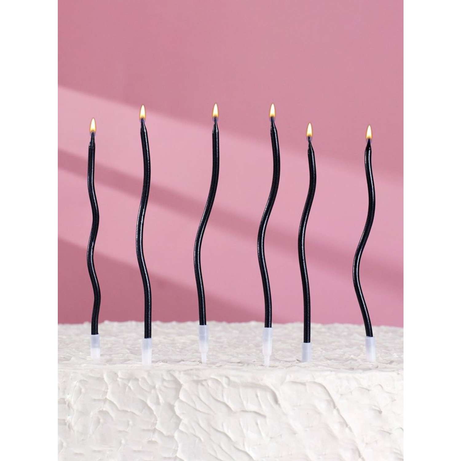 Свечи для торта Страна карнавалия витые Серпантин черные 11 см 6 шт - фото 1