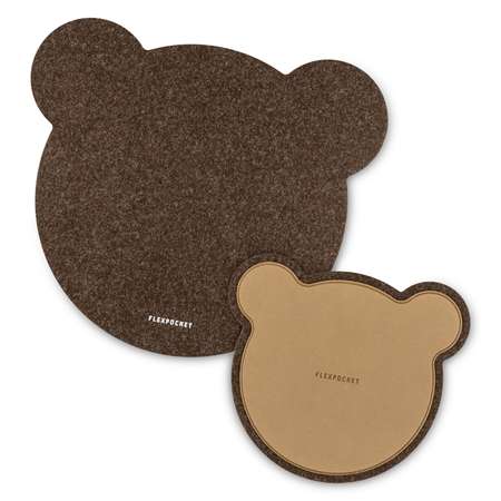 Настольный коврик Flexpocket для мыши в виде медведя с подставкой под кружку коричневый