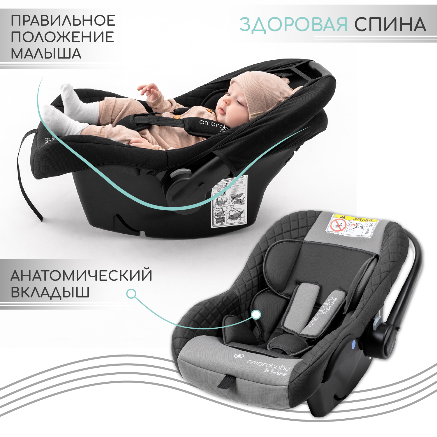 Автокресло детское AmaroBaby Baby comfort группа 0+ серый - фото 3