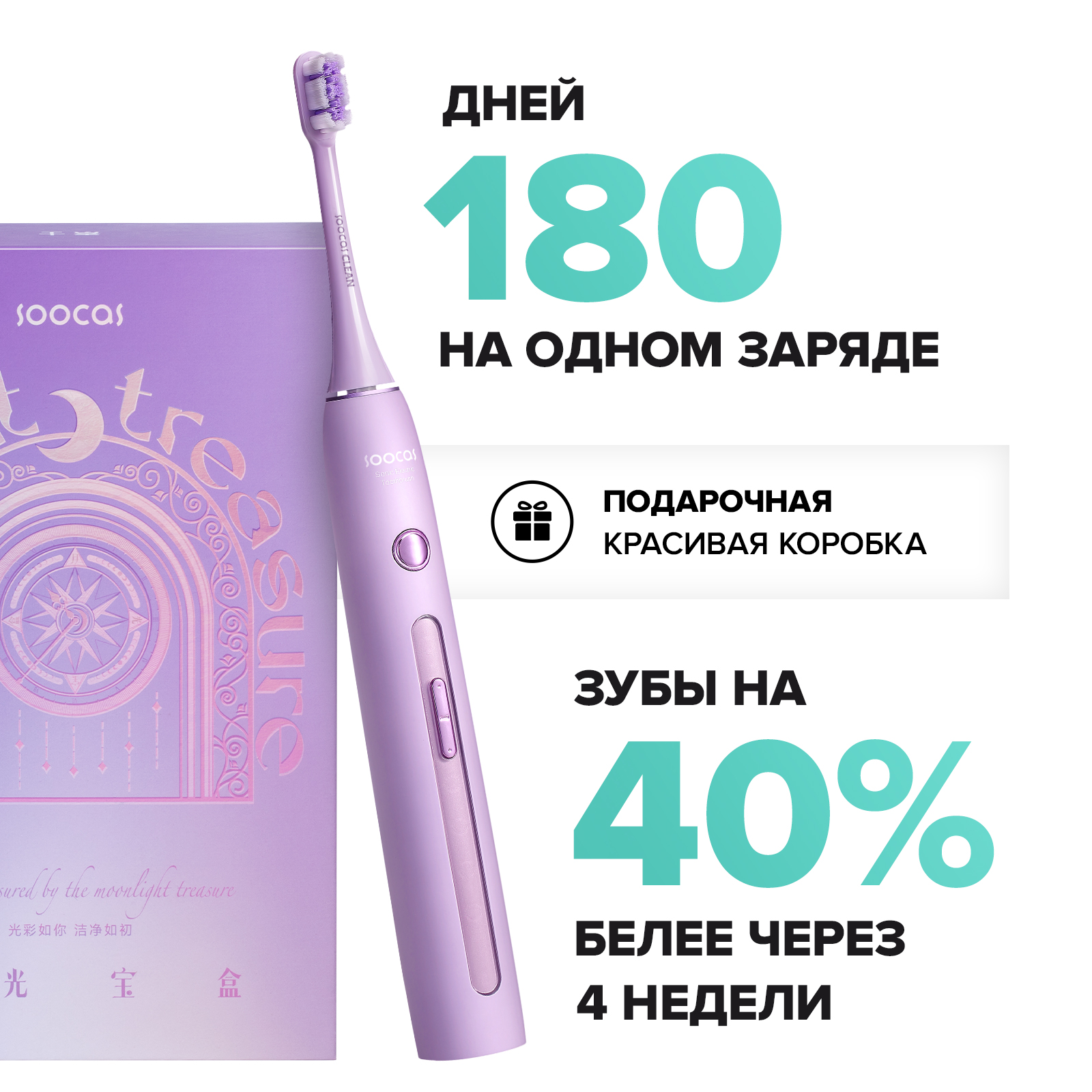 Электрическая зубная щетка Soocas Soocas X3 Pro Global. Звуковая. Со стерилизатором. 4 режима очистки. Сиреневый. - фото 3