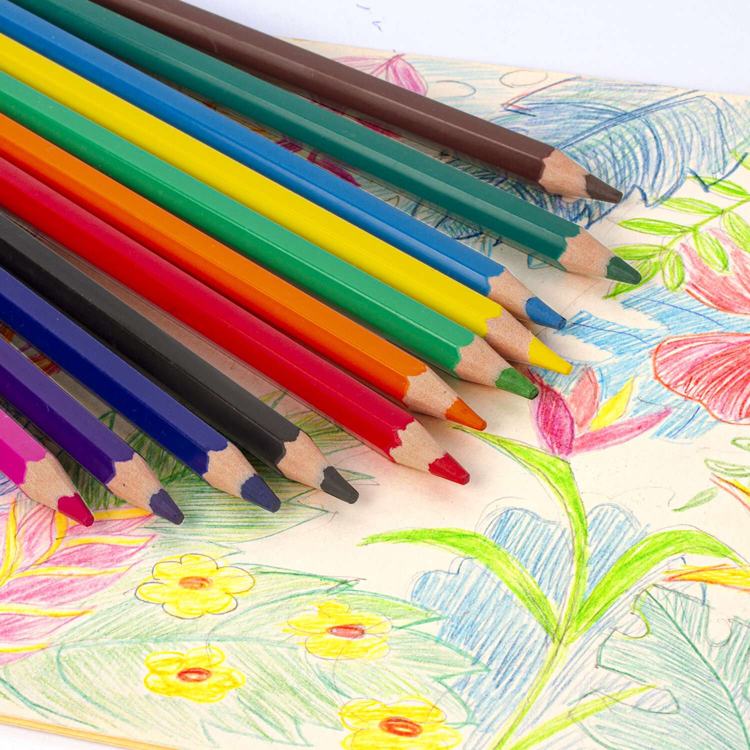 Карандаши цветные Пифагор для рисования набор 12 цветов утолщенные пластиковые - фото 2