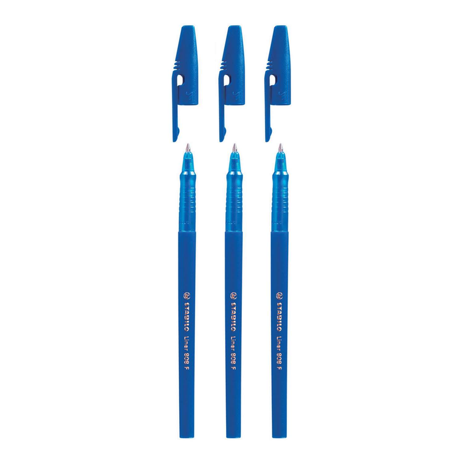 Ручка шариковая STABILO liner 808 3 шт линия 0.38мм синие масляные чернила 808/41-3B - фото 1