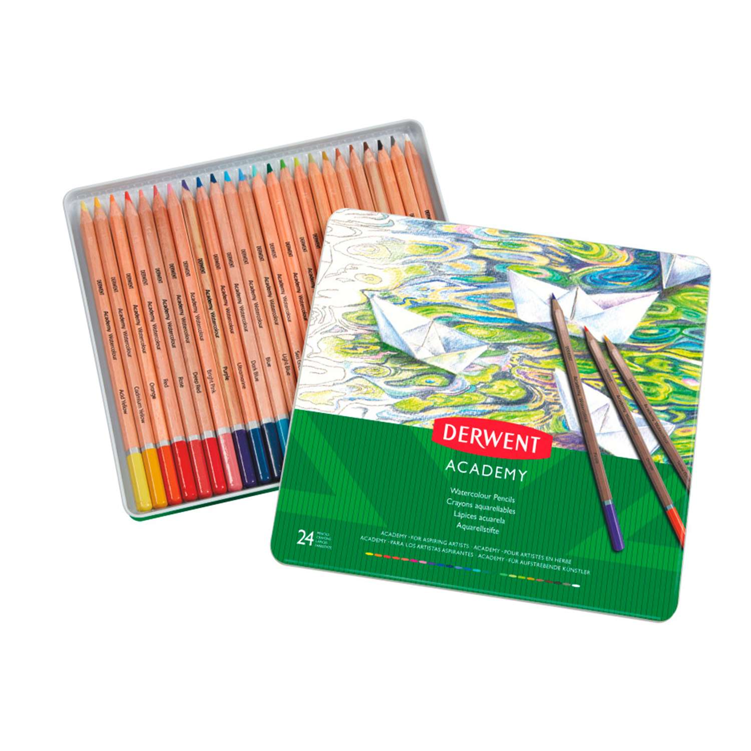 Набор акварельных карандашей DERWENT Academy Watercolour 12 цветов металлическая коробка 2301942 - фото 2