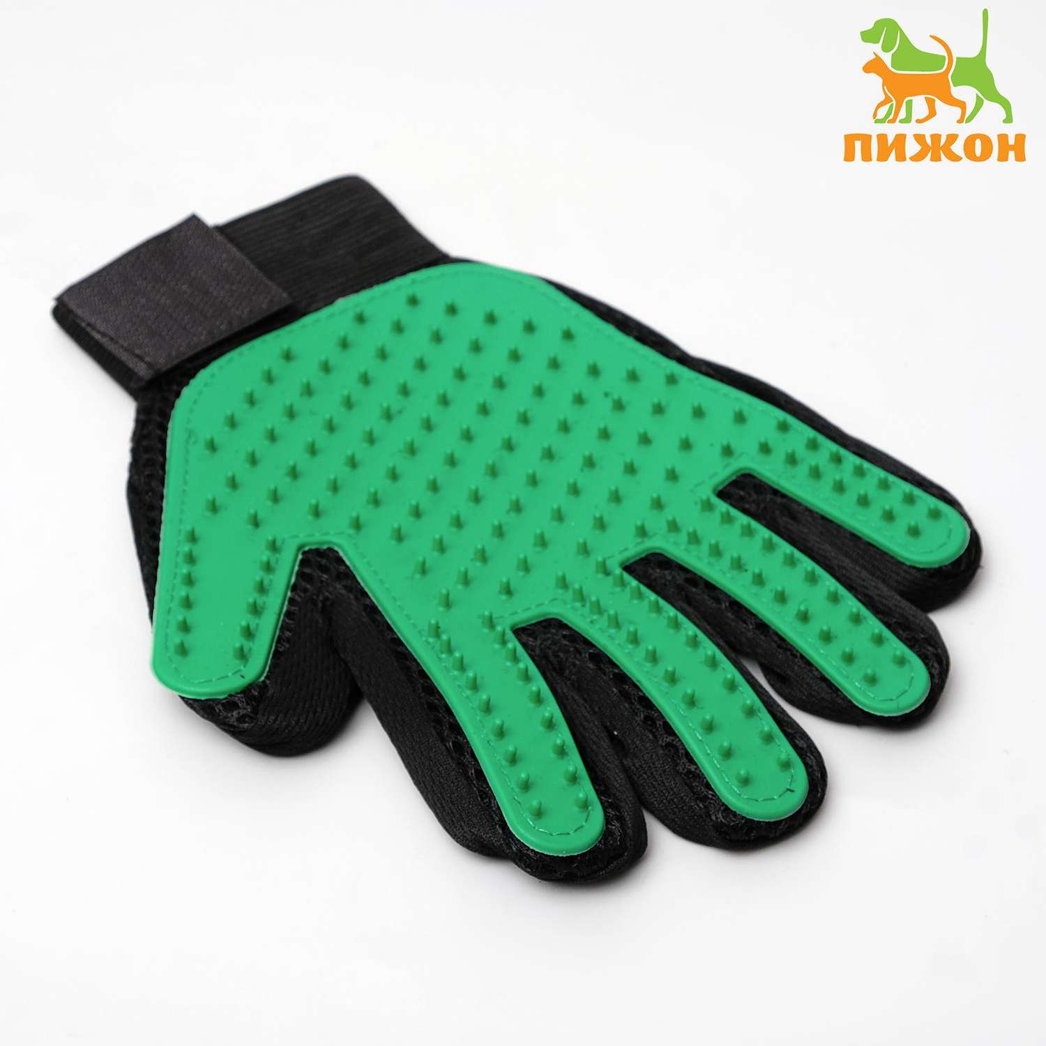 Перчатка для груминга Пижон для вычесывания шерсти из неопрена зеленая - фото 2