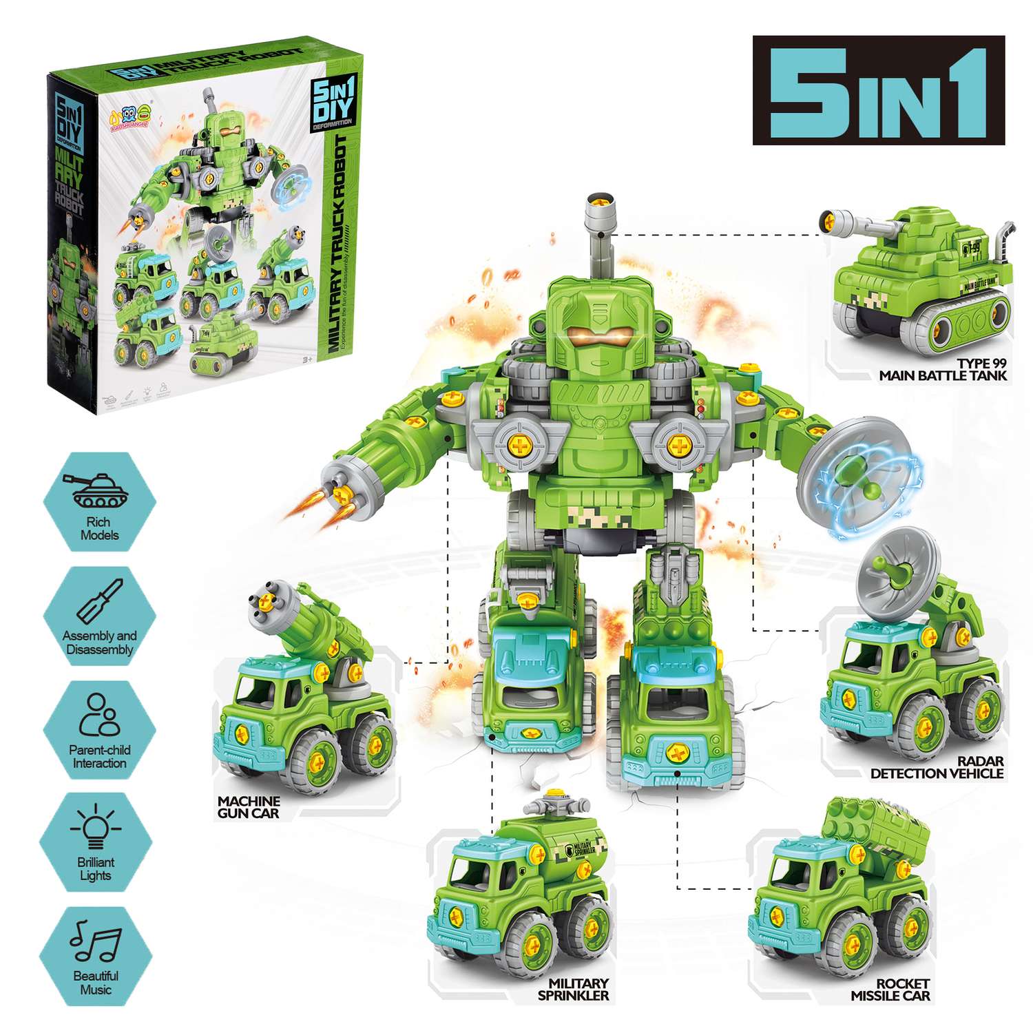 Конструктор Sima-Land винтовой «Робот военный» 5 в 1 - фото 1