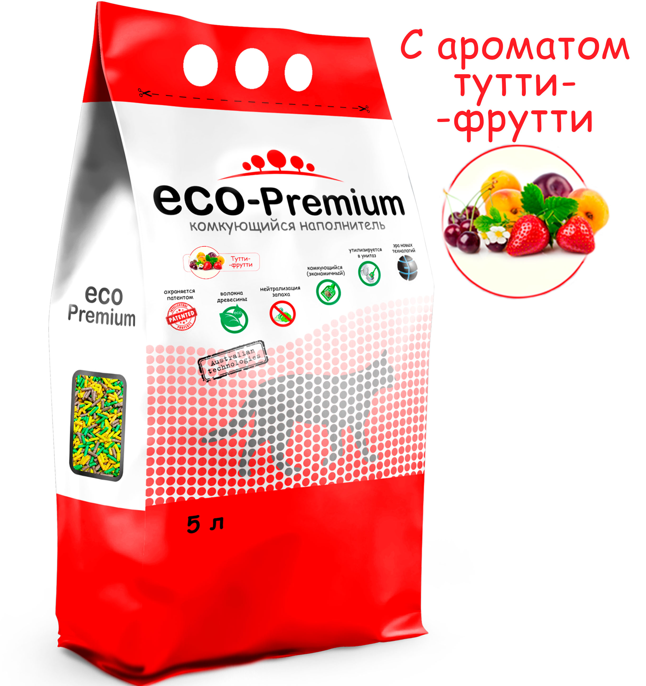 Наполнитель для кошек Eco premium Тутти-фрутти древесный 5л - фото 1