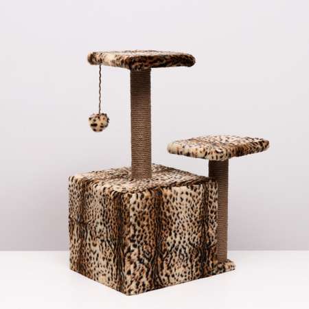 Домик-когтеточка Пижон «Квадратный трёхэтажный с двумя окошками» джут 45×47×75 см леопард
