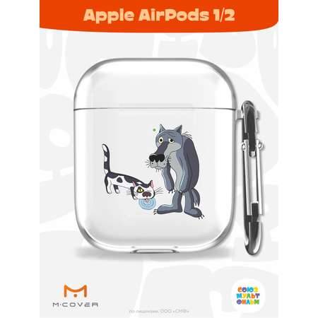 Силиконовый чехол Mcover для Apple AirPods 1/2 с карабином Кот и волк