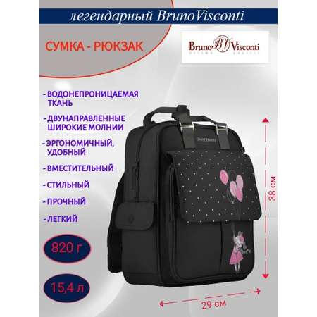 Сумка-рюкзак Bruno Visconti черный Маленькая Принцесса и шары