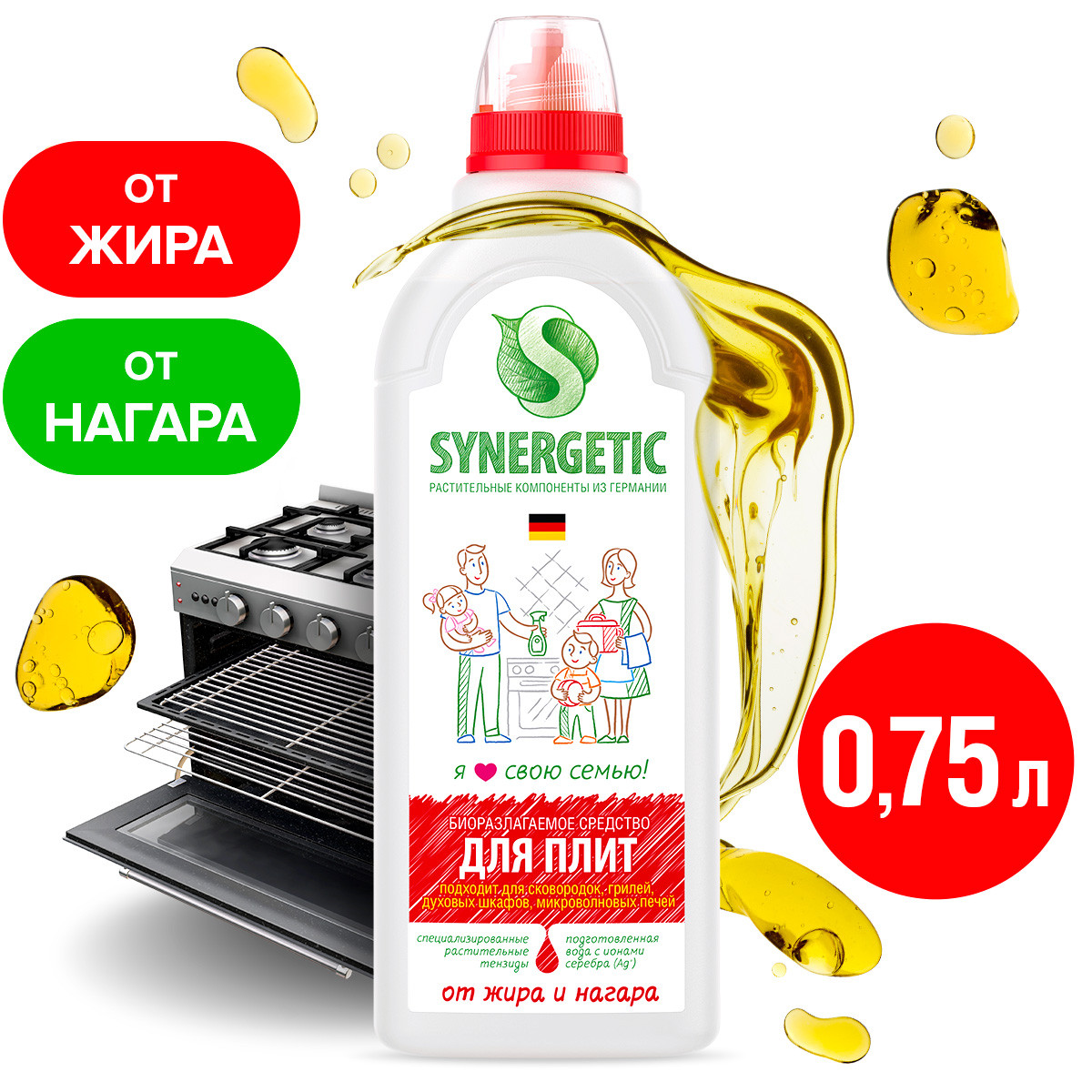 Средство чистящее для плит SYNERGETIC от жира и нагара 750мл - фото 1