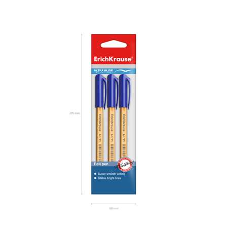 Шариковые ручки 3 шт ErichKrause Ultra Glide Technology U-11 Yellow