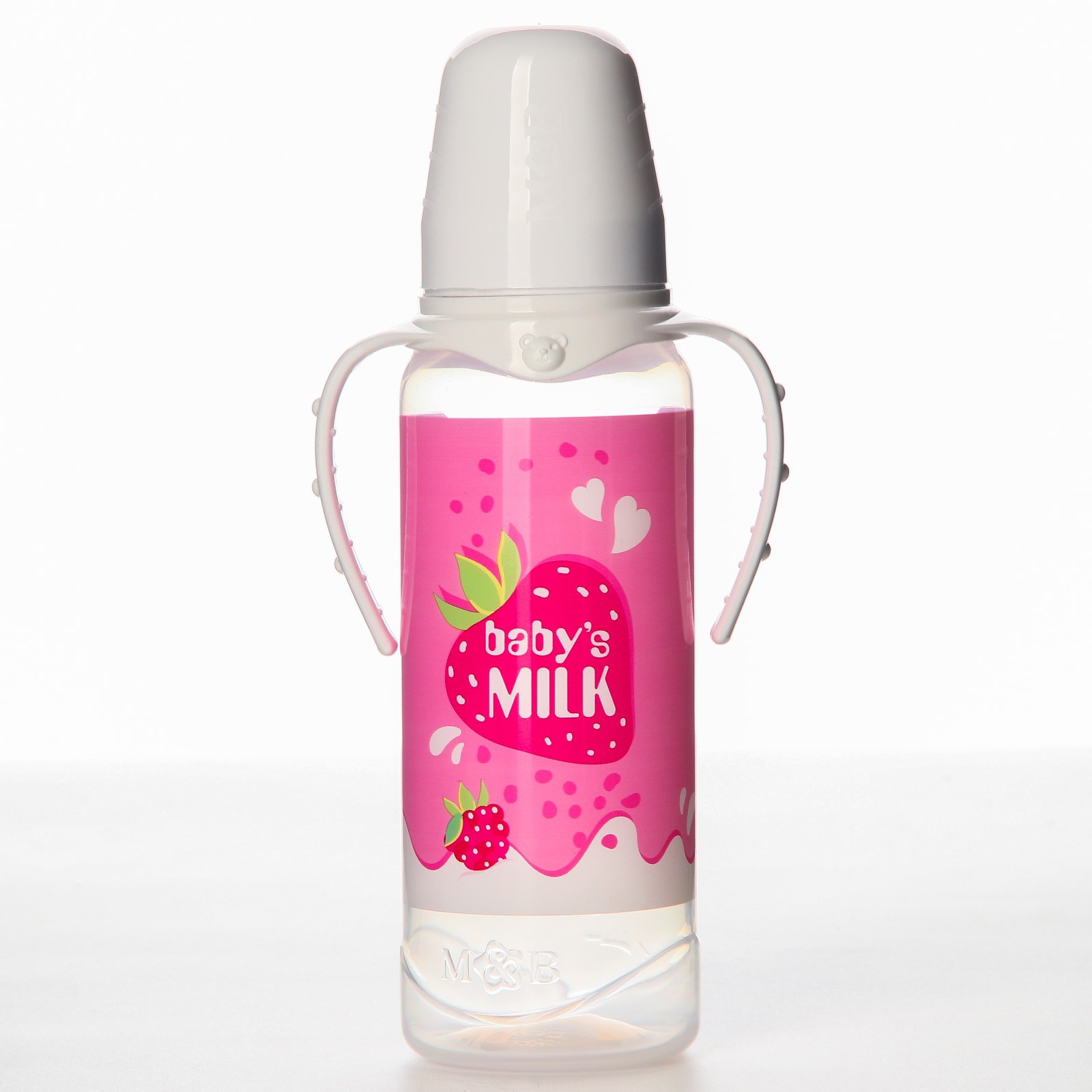 Бутылочка Mum and Baby для кормления «Клубничное молоко» 250 мл цилиндр с ручками - фото 1