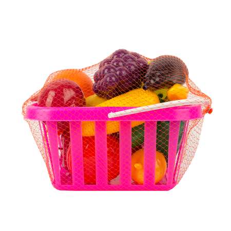 Игровой набор Стром Фрукты и овощи в корзине 17 предметов Розовый