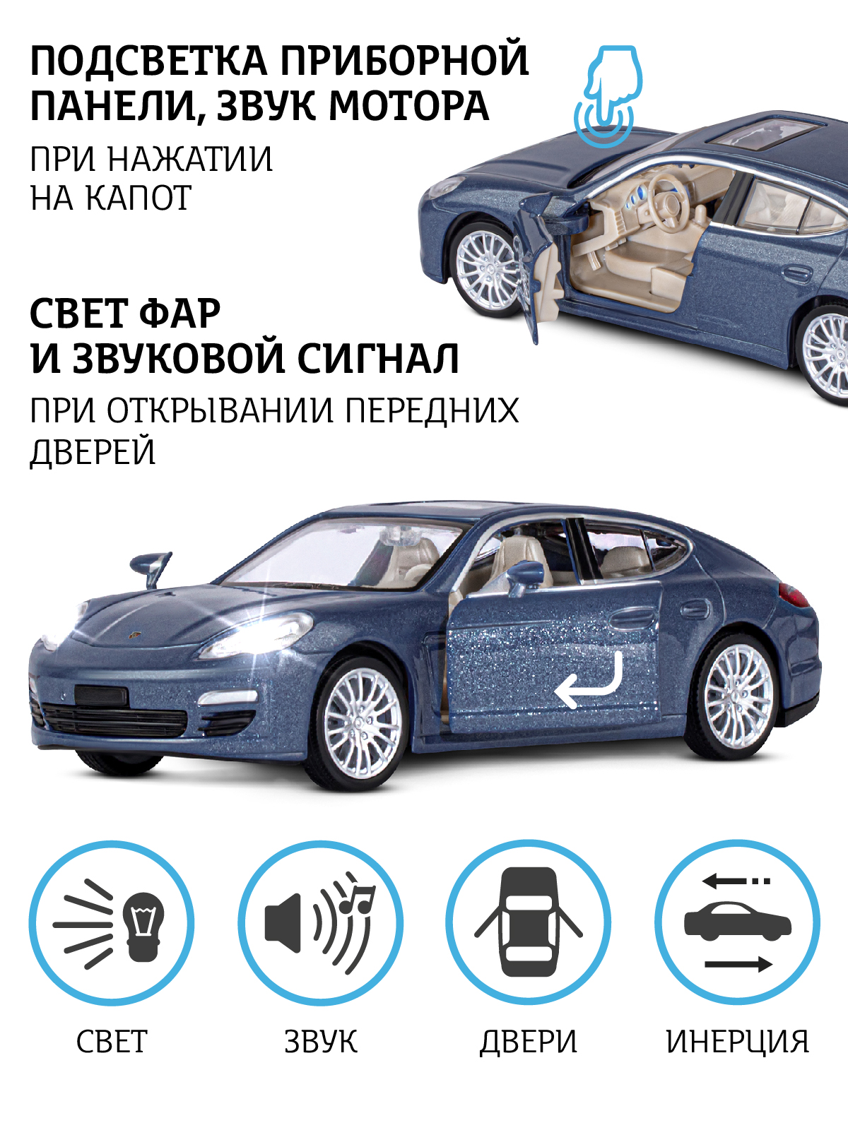 Автомобиль АВТОпанорама Porsche 1:32 синий JB1251136 - фото 2