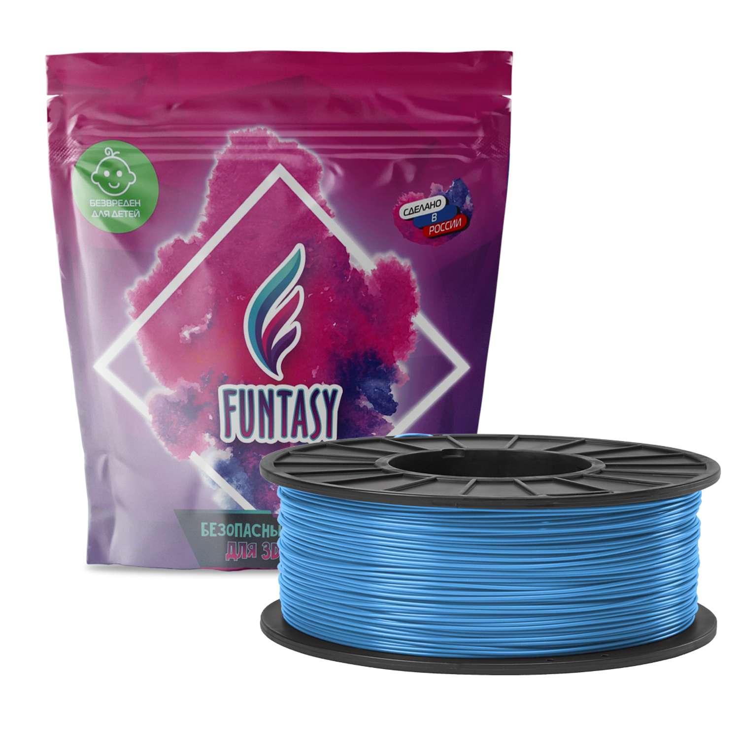 Пластик в катушке Funtasy ABS 1.75 мм 1 кг цвет голубой - фото 1
