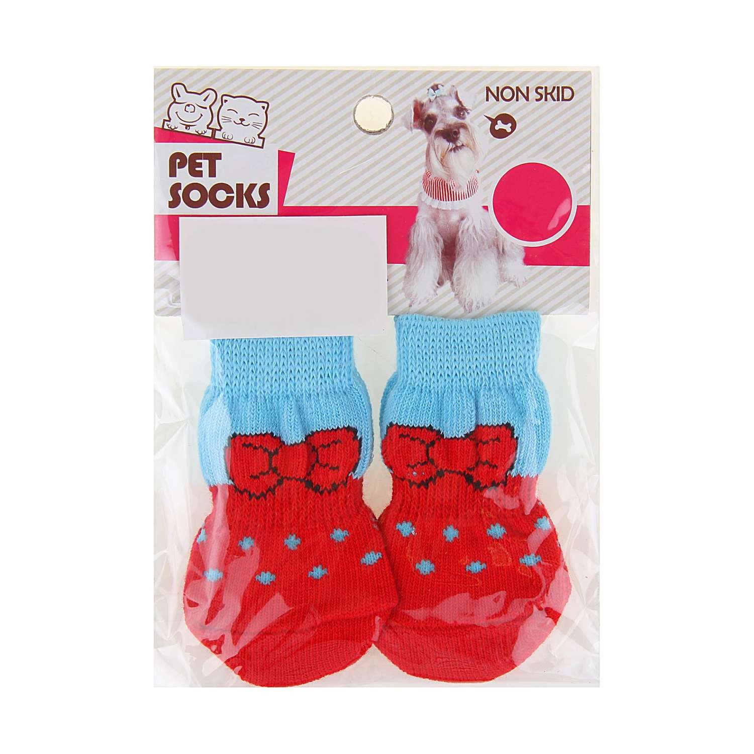 Носки для животных Пижон нескользящие «Бантик» размер L 4 шт. красно-голубые - фото 2