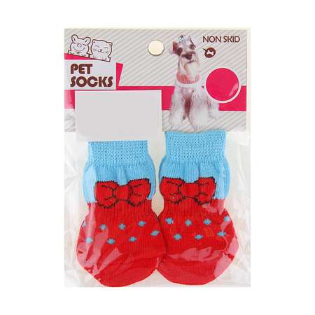 Носки для животных Пижон нескользящие «Бантик» размер L 4 шт. красно-голубые