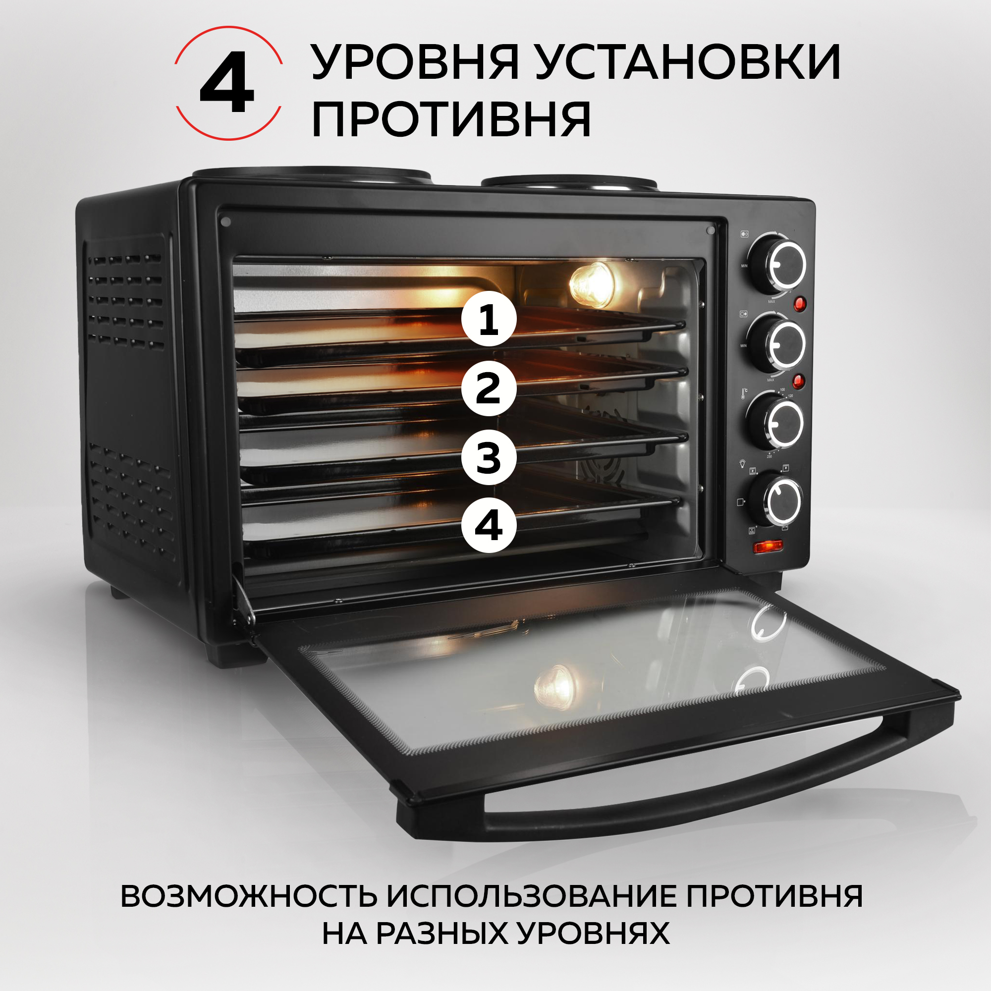 Мини-печь GFGRIL Многофункциональная GFO-40 духовка с 2 конфорками купить  по цене 19208 ₽ в интернет-магазине Детский мир