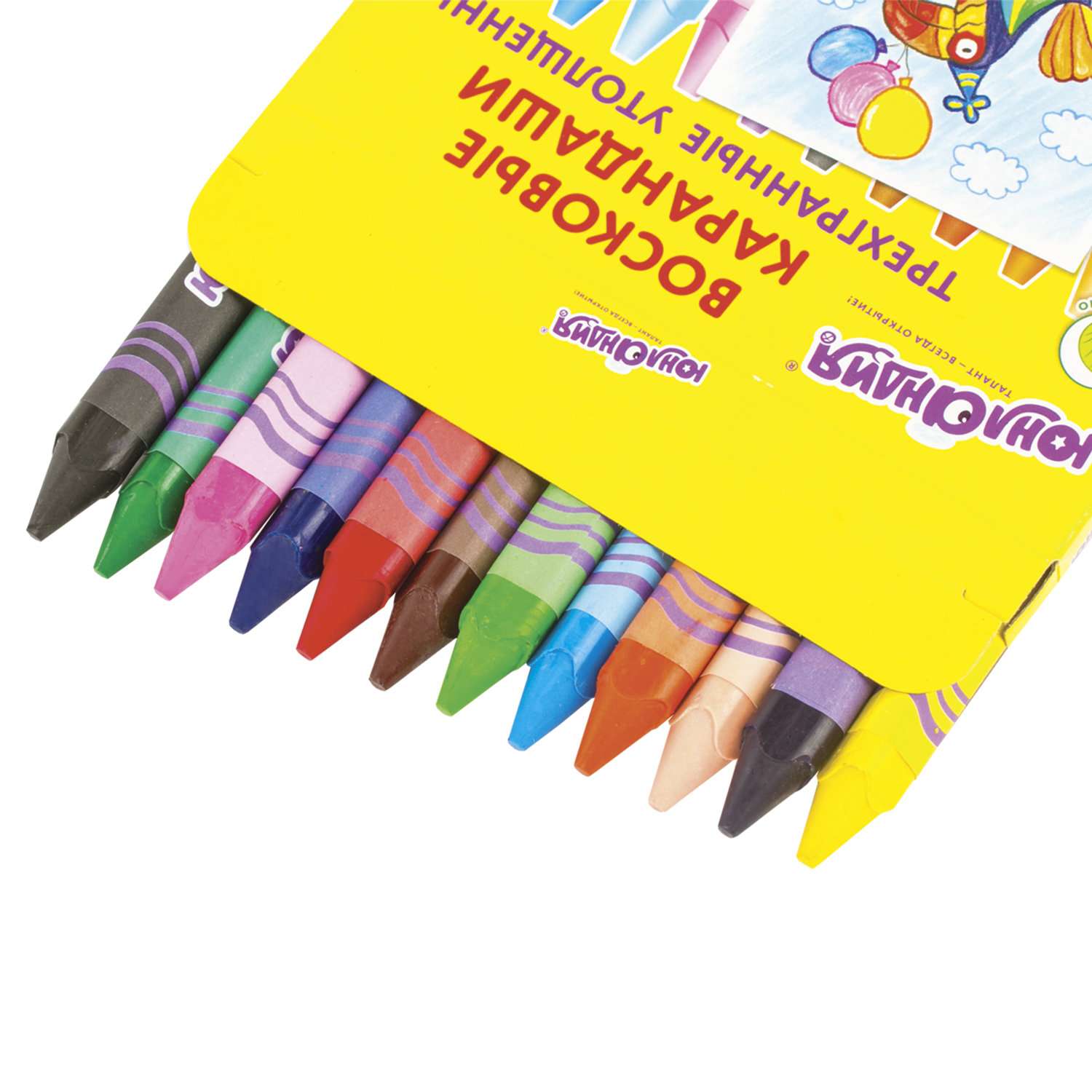 Восковые мелки Юнландия цветные карандаши для рисования набор 12 цветов утолщенные - фото 10