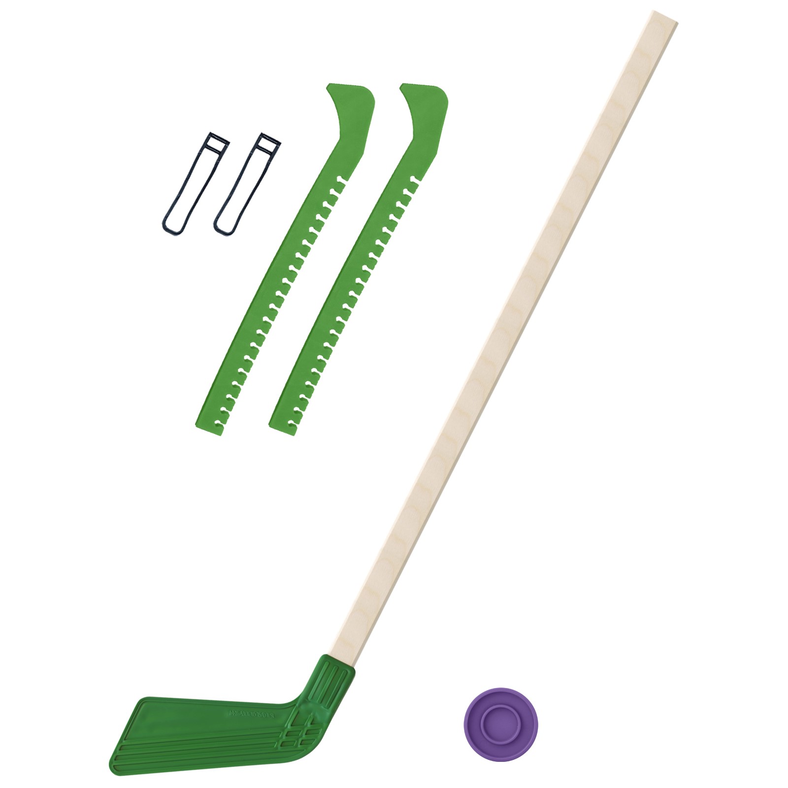 Набор для хоккея Задира Клюшка хоккейная детская зелёная 80 см + шайба + Чехлы для коньков зеленые - фото 1