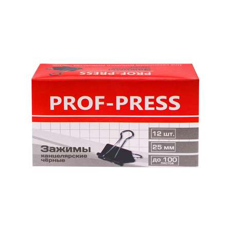 Зажим для бумаг Prof-Press черный 25мм набор 12шт коробке
