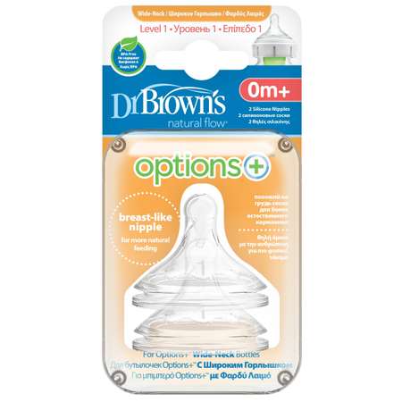 Соска Dr Brown's Options+ для бутылочек с широким горлышком с 0месяцев 2шт WN1201