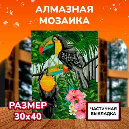 Алмазная мозаика на холсте LORI с частичным заполнением Тропические птицы 40х30 см