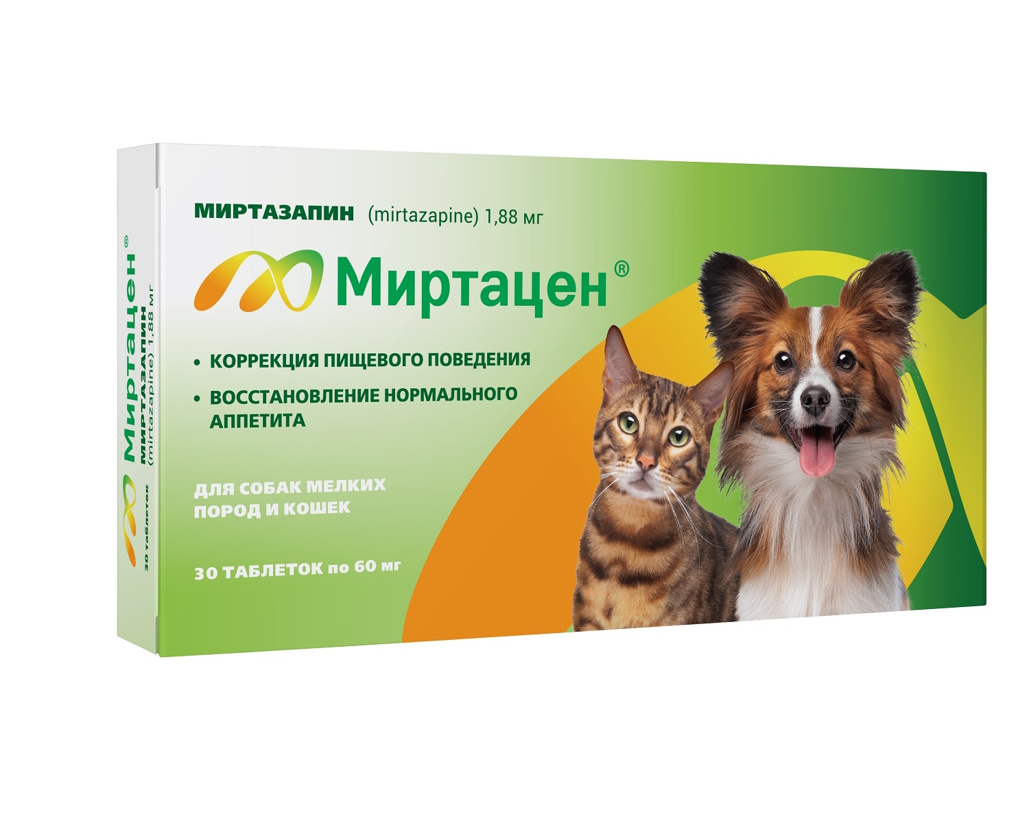 Препарат для собак Apicenna Миртацен для коррекции пищевых расстройств 1.88мг 30таблеток - фото 1