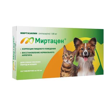 Препарат для собак Apicenna Миртацен для коррекции пищевых расстройств 1.88мг 30таблеток