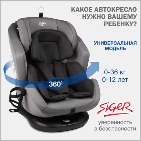 Детское автокресло SIGER Ультра гр.0+/I/II/III cветло-серый