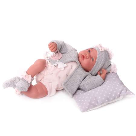 Кукла Antonio Juan Реборн младенец Валерия в сером 40 см мягконабивная 33086