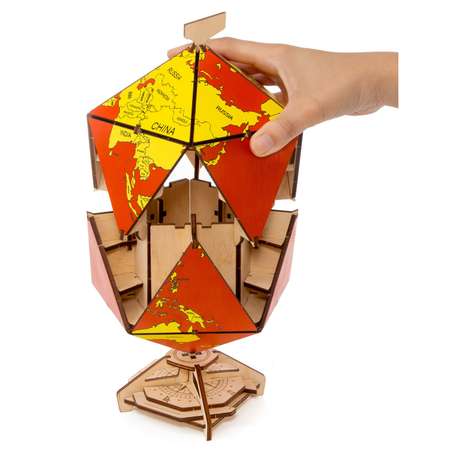 Деревянный конструктор Eco Wood Art Глобус Икосаэдр с секретом «шкатулка и сейф» красный