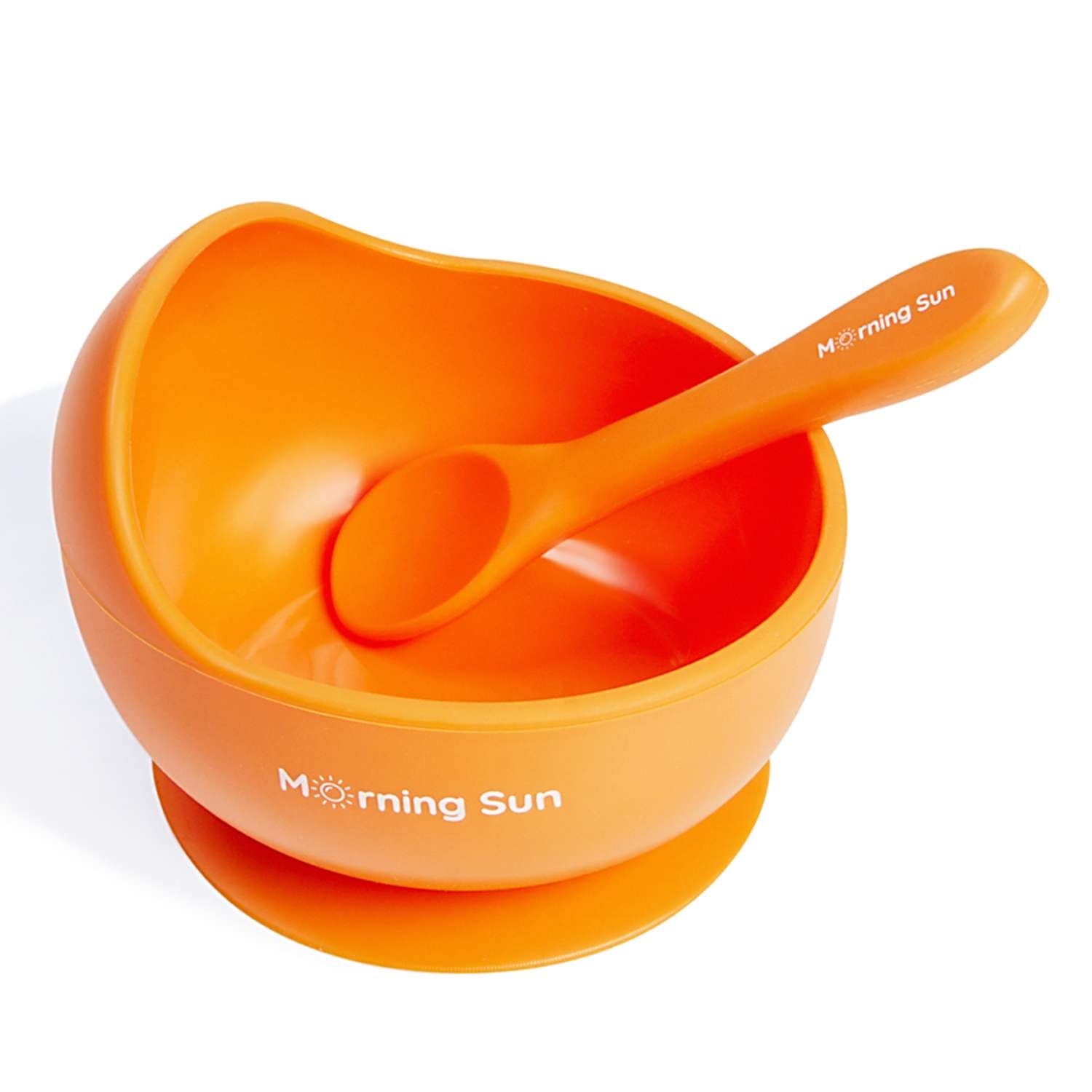 Набор для кормления Morning Sun силиконовый тарелка на присоске и ложка оранжевый - фото 1