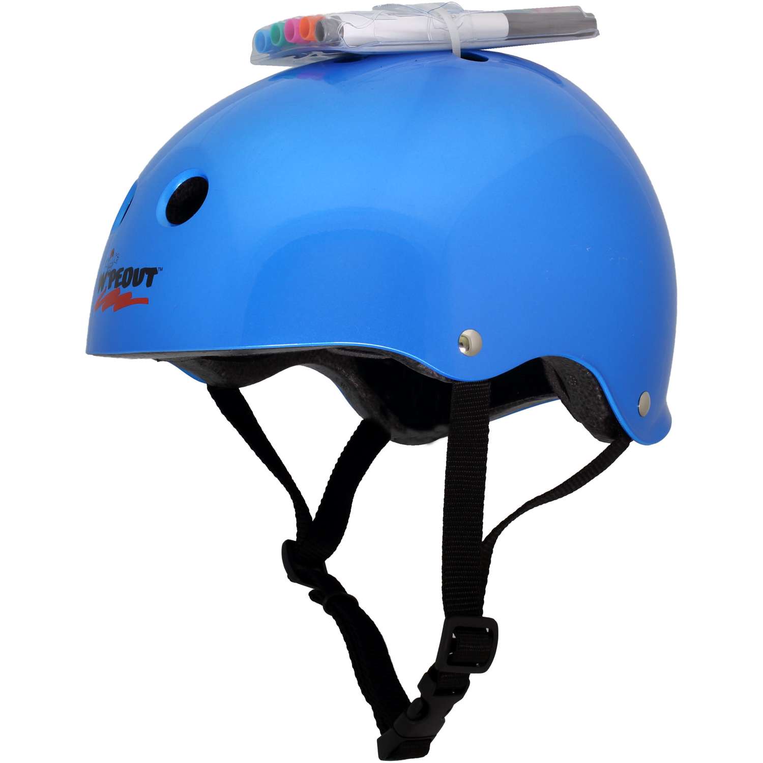 Шлем защитный спортивный WIPEOUT Blue Metallic (синий) с фломастерами и трафаретами / размер L 8+ / обхват головы 52-56 см. - фото 1