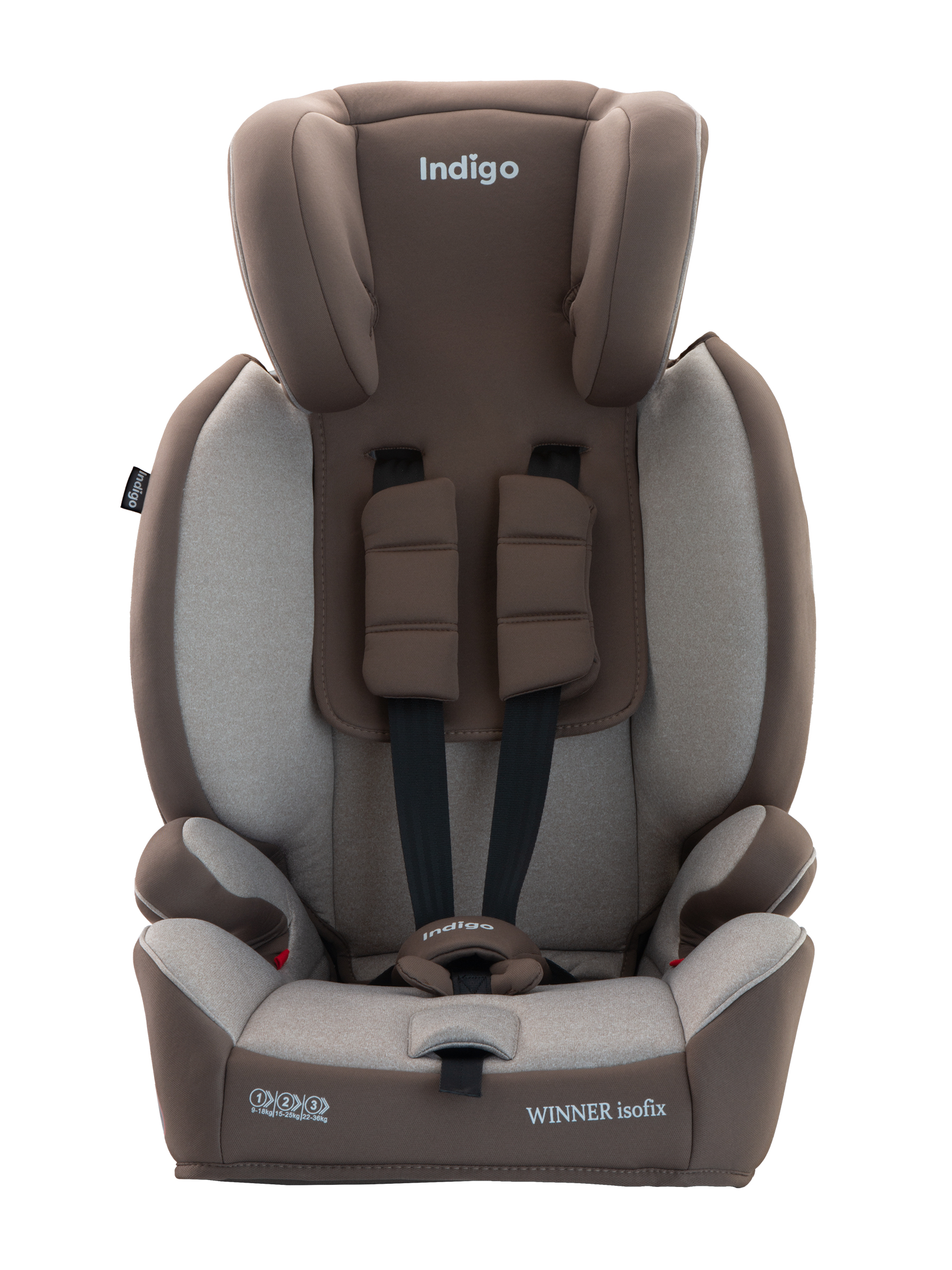 Автокресло бустер детское Indigo Winner isofix 9-36 кг группа 1/2/3 бежевый коричневый - фото 13