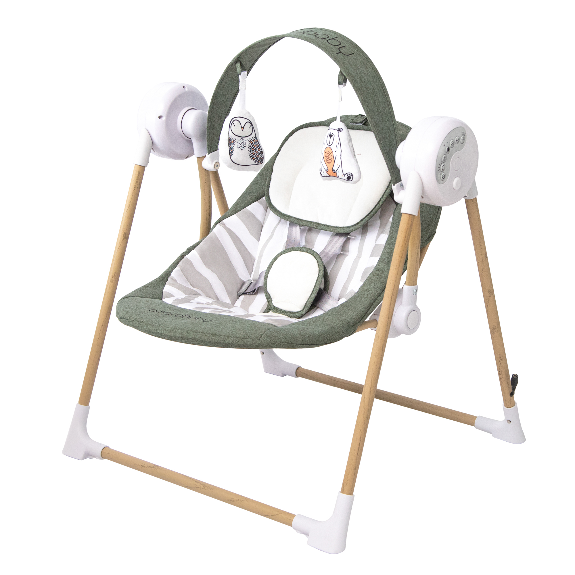 Электронные качели AmaroBaby WOODEN SWING хаки - фото 13