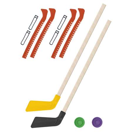 Набор для хоккея Задира Клюшка хоккейная детская 2 шт 80 см + шайбы 2 шт + Чехлы для коньков оранжевые 2 шт