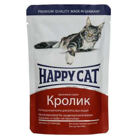 Корм влажный для кошек Happy Cat 100г соус кролик пауч