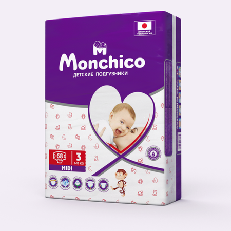 Подгузники Monchico 68 шт. 3