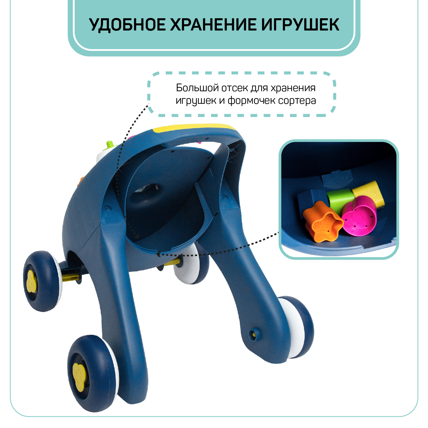 Каталка-ходунки Amarobaby Walking Way 2в1 музыкальная Синий - фото 6