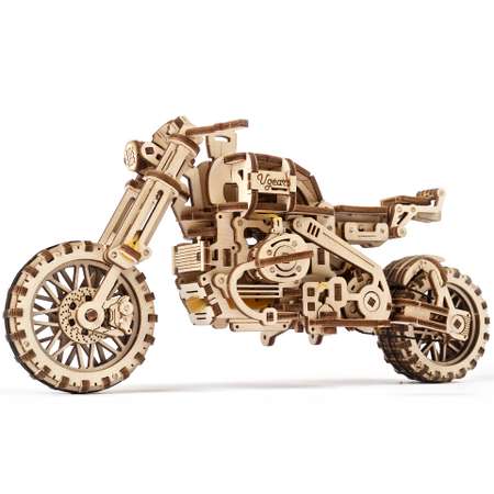 Сборная деревянная модель UGEARS Мотоцикл Scrambler UGR-10 с коляской 3D-пазл механический конструктор