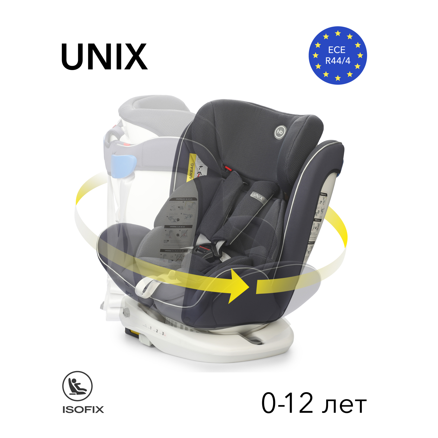 Автокресло детское от 0-12 лет, Happy Baby Unix, крепление isofix, группа 0+/1/2/3 (0-36 кг), navy blue