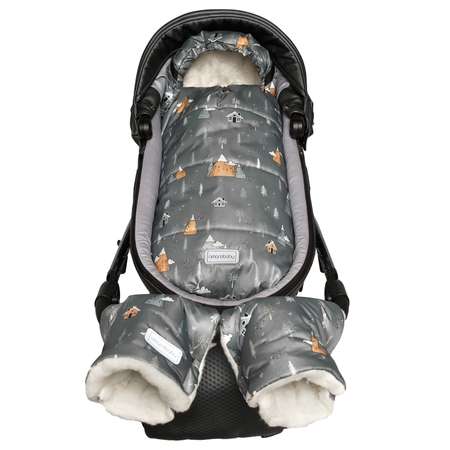 Конверт зимний AmaroBaby меховой Snowy Travel Горы серый 105 см