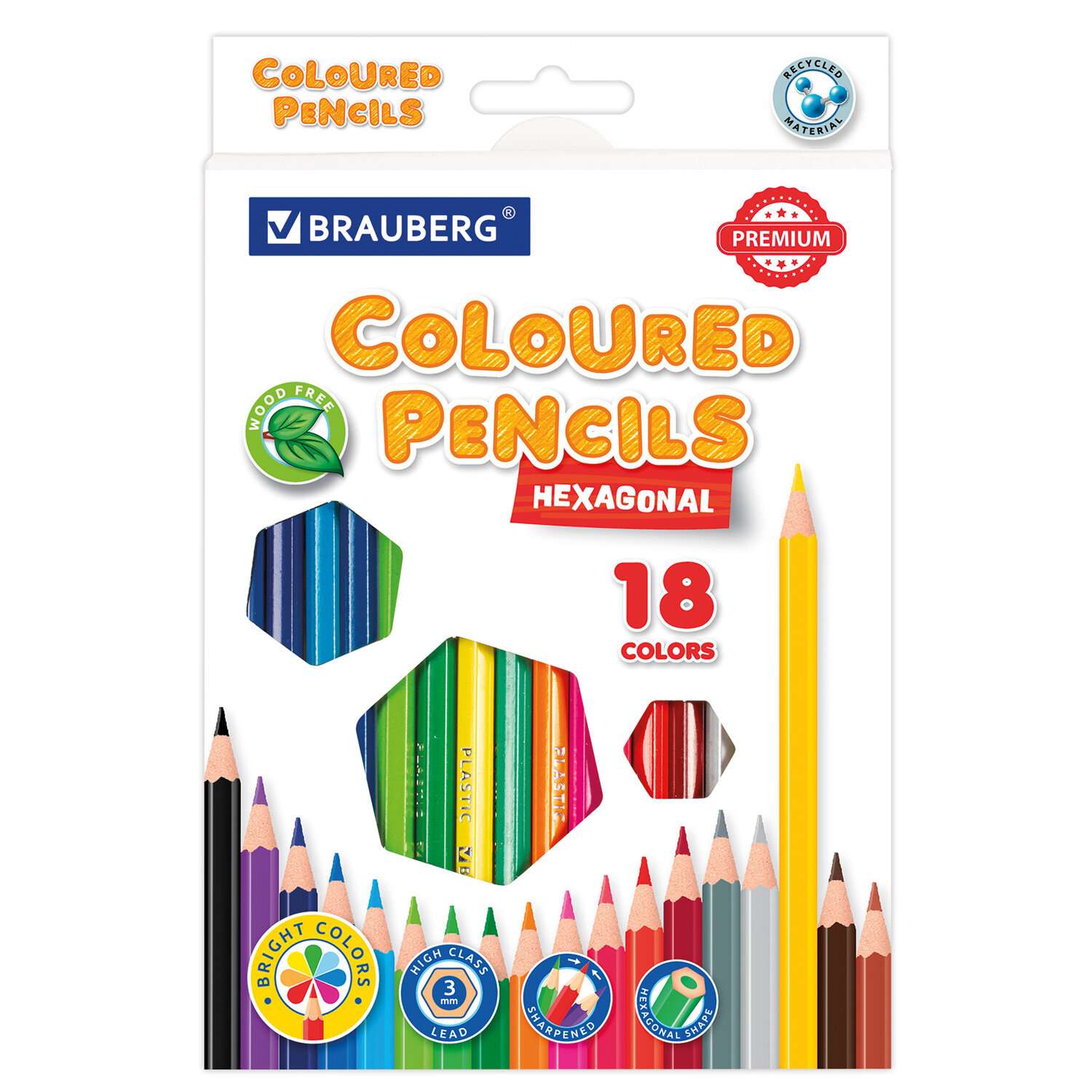Карандаши цветные Brauberg для рисования набор 18 цветов шестигранные грифель мягкий 3мм - фото 1